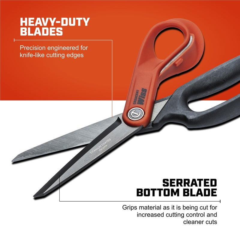 Wiss Crescent Wiss 10" Heavy-Duty Titanium Coated Tradesman Shears - Industrial Utility Shears Scissors for Cutting Leather, Wire, Cardboard - CW10TM - Image 3